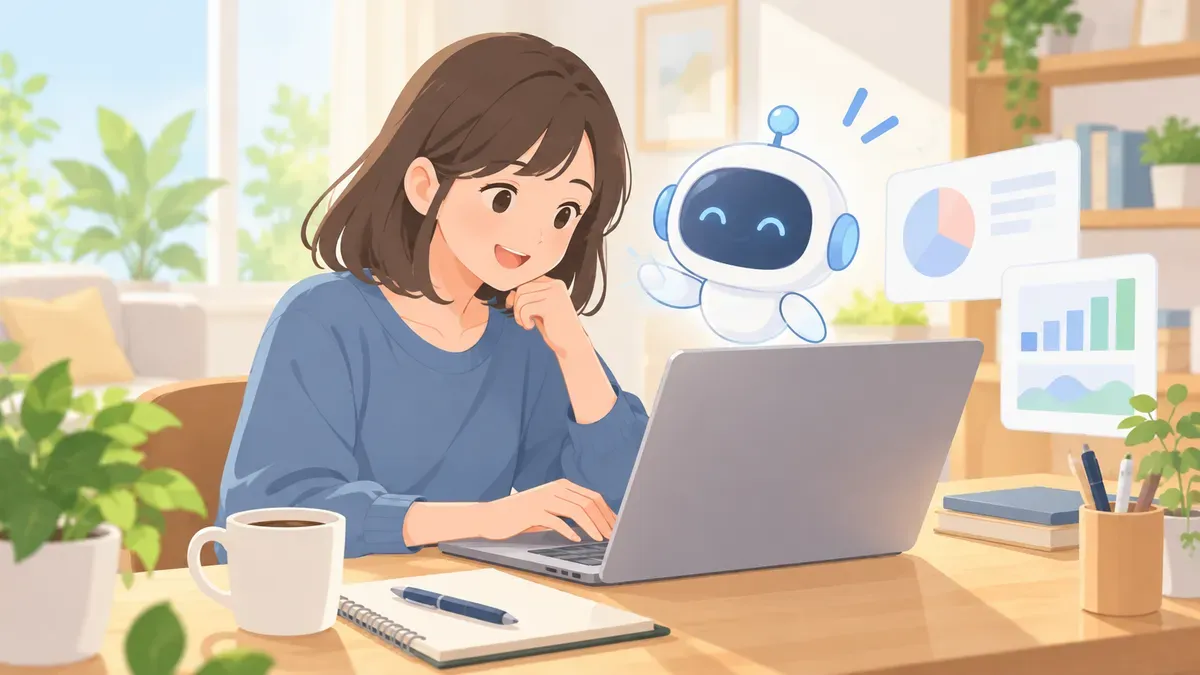 AIの手助けを受けながら在宅で小さな仕事を進める場面