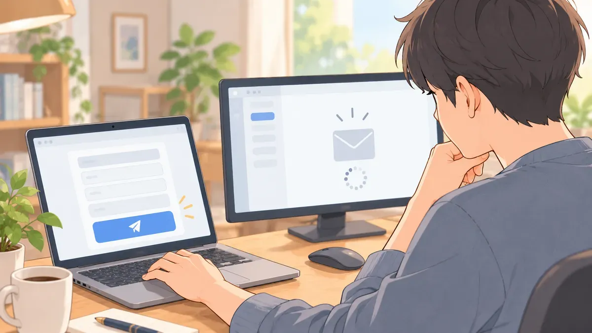 サイトのお問い合わせフォームから送ったメールが届くか確かめる場面